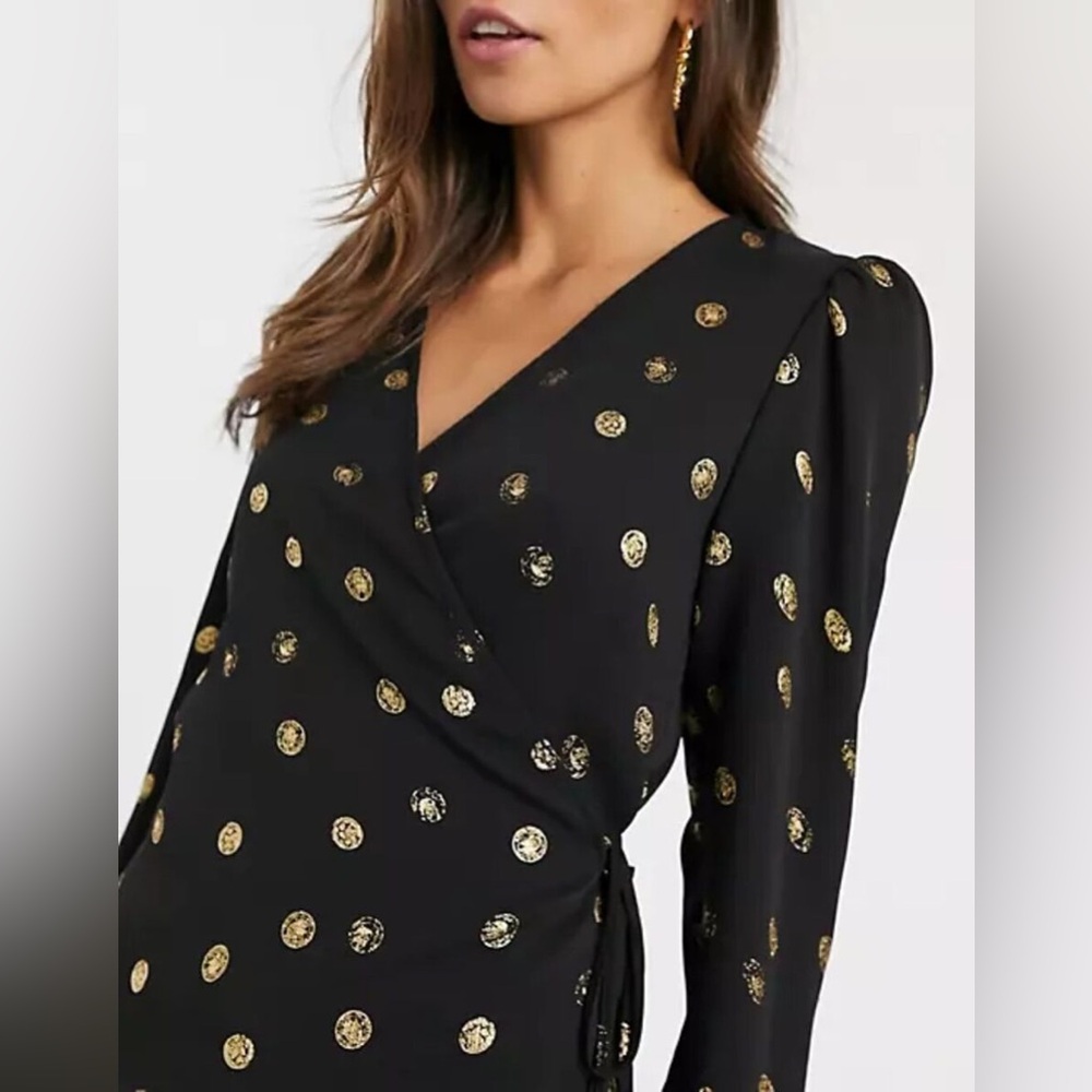 & Other Stories black and gold metallic coin wrap top